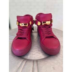 Buscemi 100MM Red Leather High-Top Sneakers Gold Hardware EU 36 / US 5.5